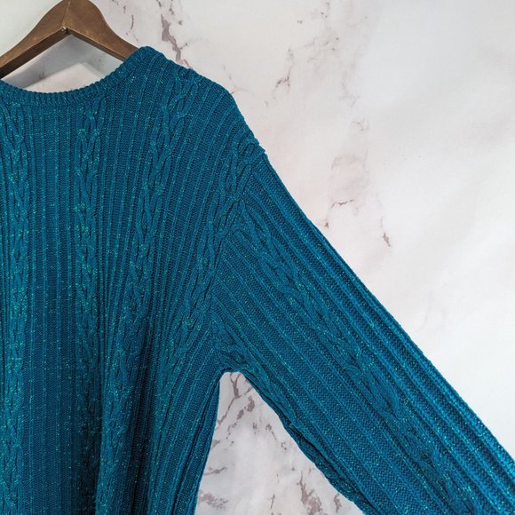 Diane Von Firstenburg Sweater Womens Large Teal Vtg Oversized Glitter Sparkle - Picture 11 of 11
